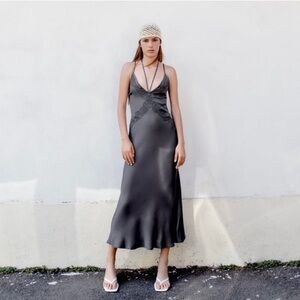 Zara Slip Dress Lace Embroidery Small NWT